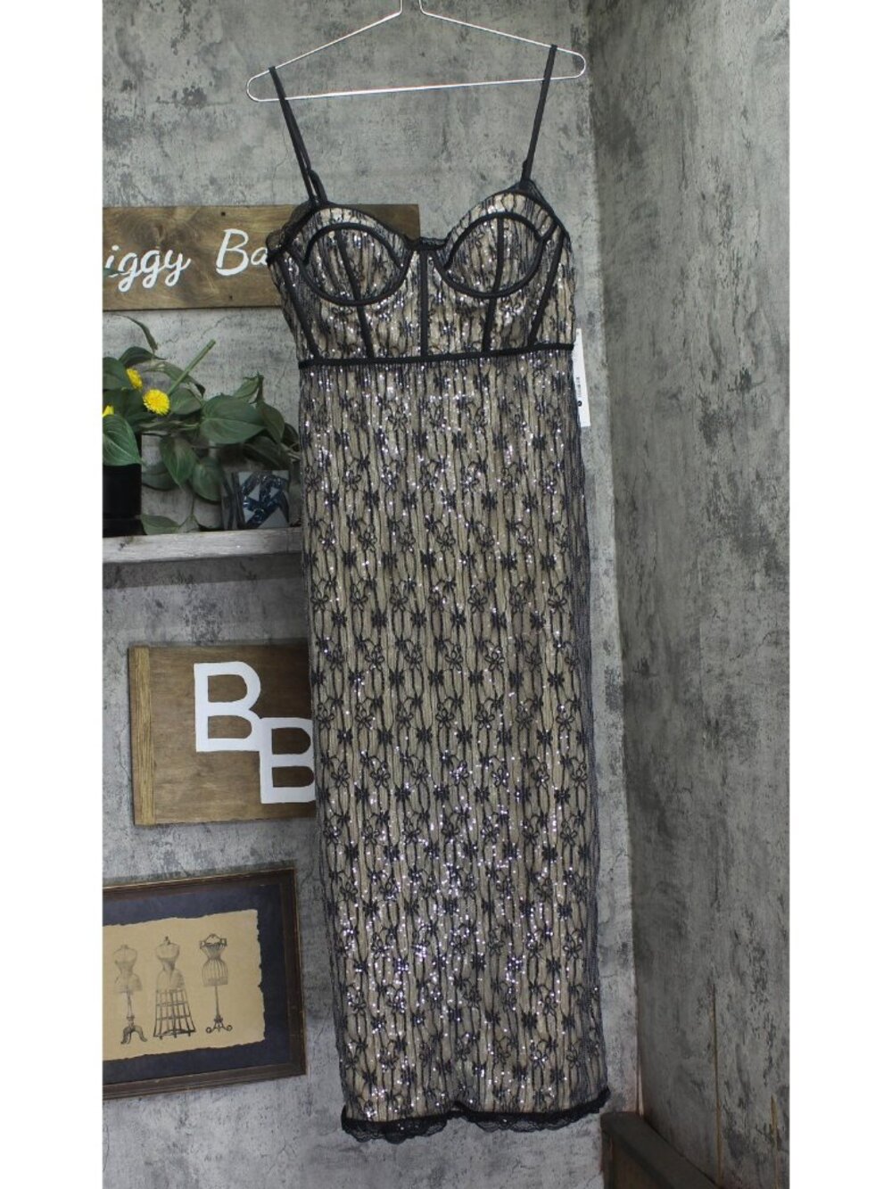 Aqua Womens Lace Bustier Sleeveless Midi Dress DI10676BL Black XL